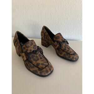 Vaneli Alroy‎ Buckle Block Heel Loafers Leopard Print Suede 2" Heel Women's 5.5M